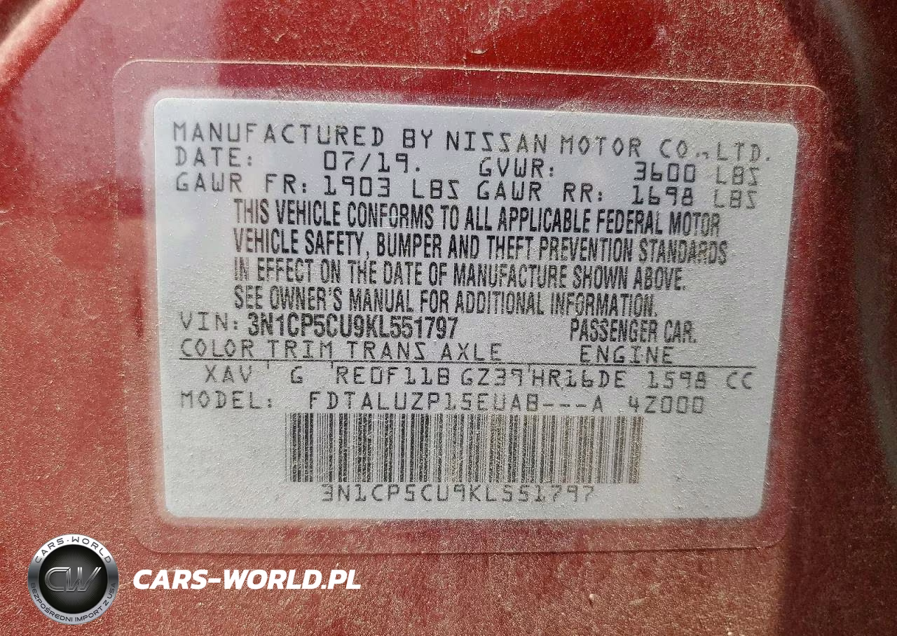 2019 Nissan Kicks Sr VIN:3N1CP5CU9KL551797 - 13