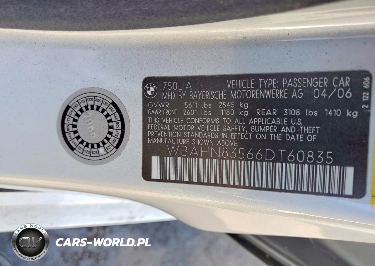 2006 BMW 750 Li VIN:WBAHN83566DT60835 - 12