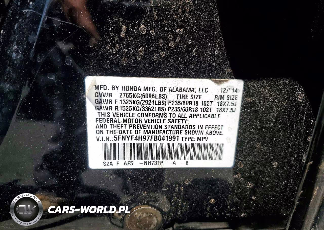 2015 Honda Pilot Touring VIN:5FNYF4H97FB041991 - 14