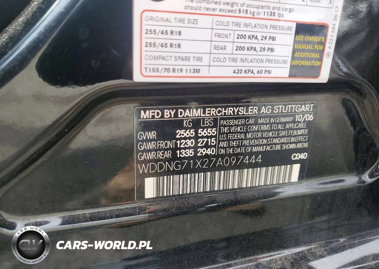 2007 Mercedes-Benz S 550 VIN:WDDNG71X27A097444 - 12