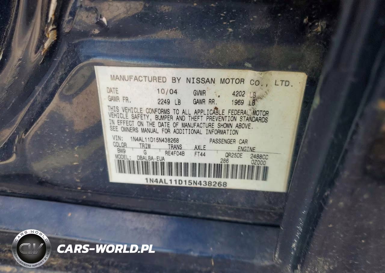 2005 Nissan Altima S VIN:1N4AL11D15N438268 - 12