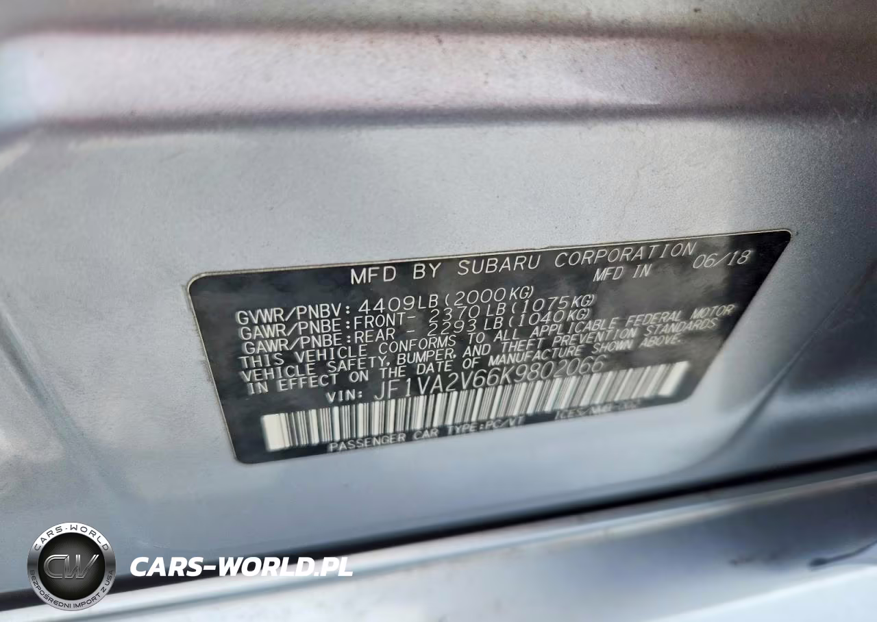 2019 Subaru Wrx Sti Limited VIN:JF1VA2V66K9802066 - 12