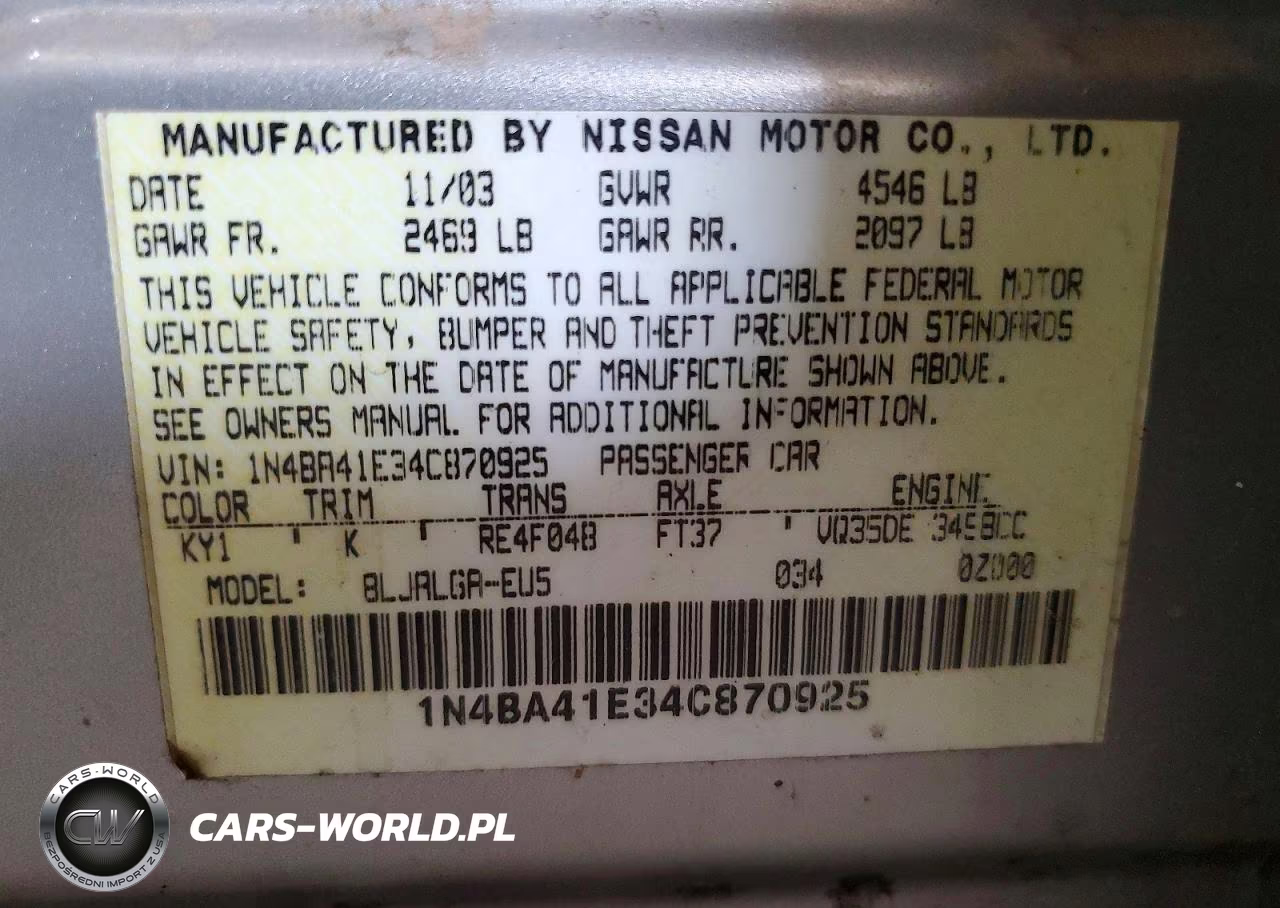 2004 Nissan Maxima 3.5 Se VIN:1N4BA41E34C870925 - 12