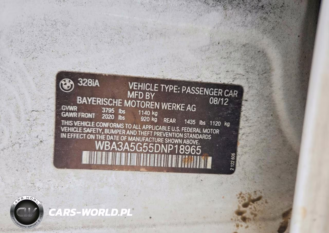 2013 BMW 328 I VIN:WBA3A5G55DNP18965 - 12