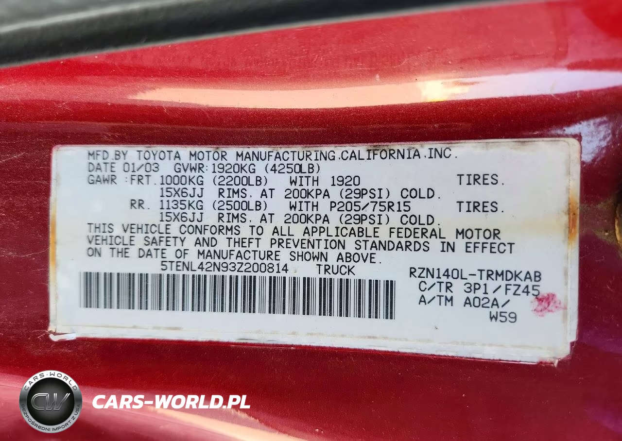 2003 Toyota Tacoma Base VIN:5TENL42N93Z200814 - 12
