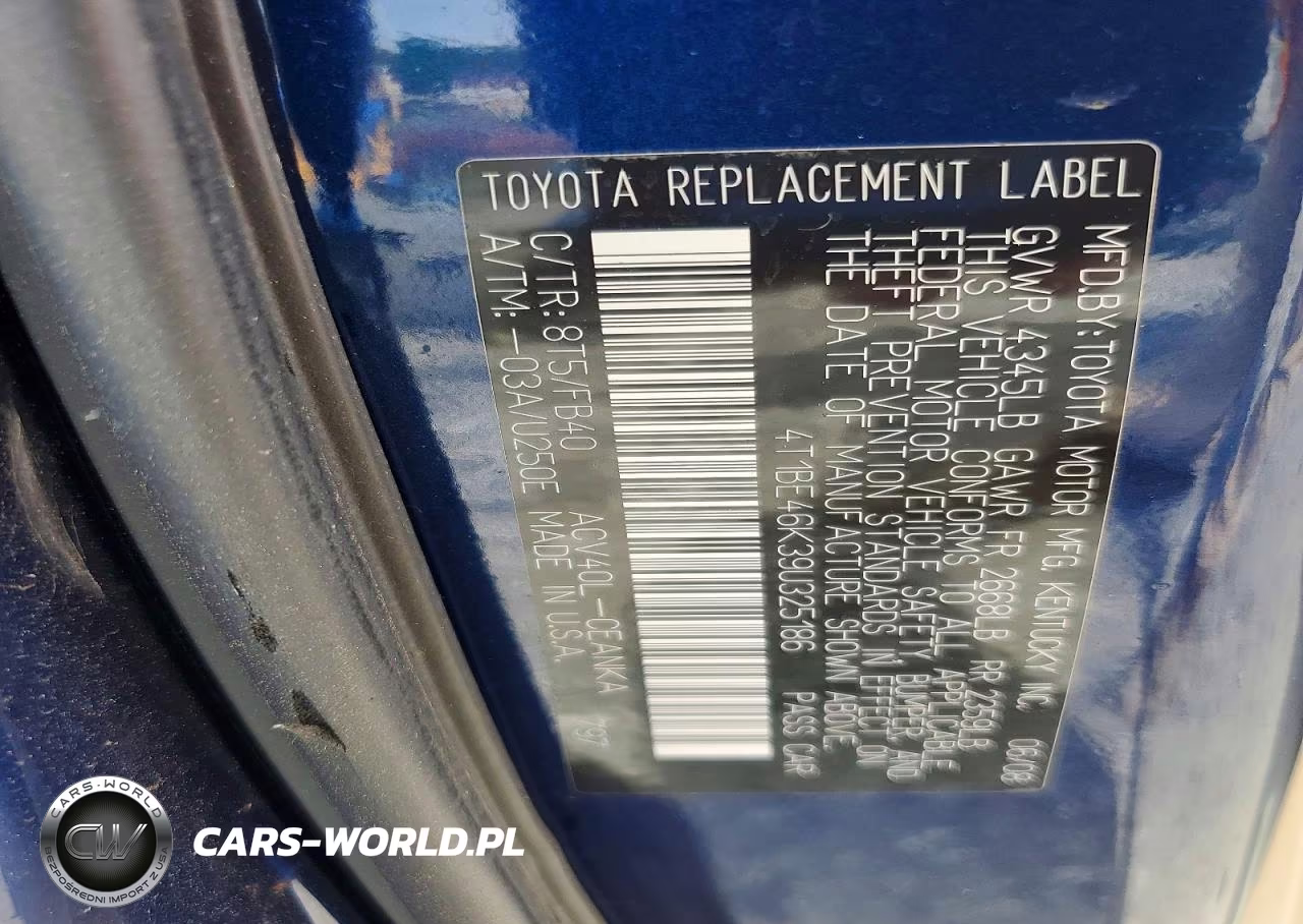 2009 Toyota Camry Base VIN:4T1BE46K39U325186 - 12