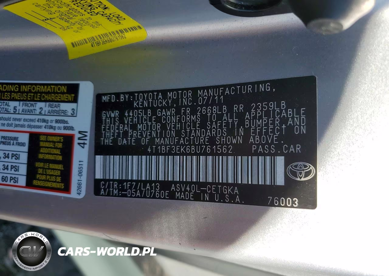 2011 Toyota Camry Xle VIN:4T1BF3EK6BU761562 - 12