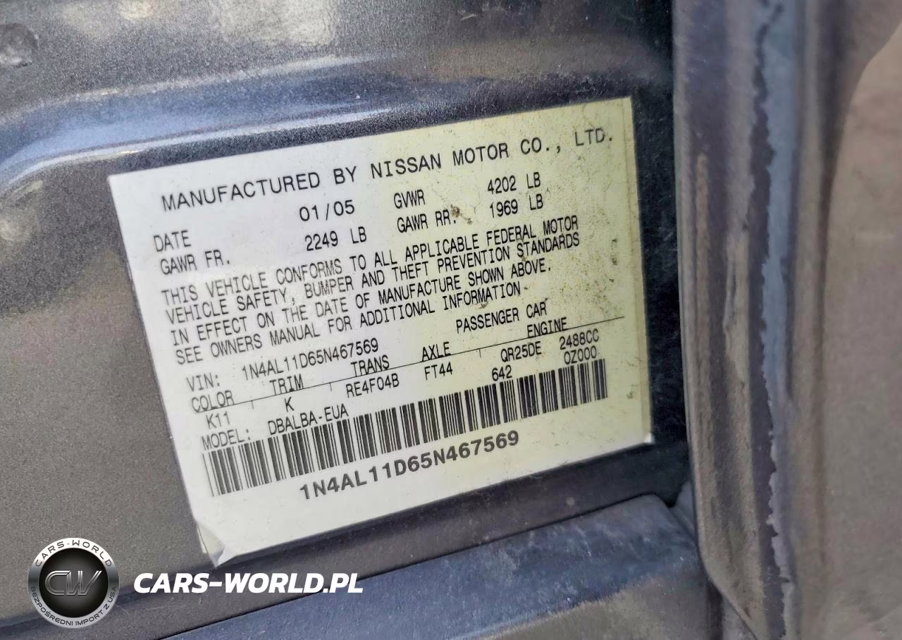 2005 Nissan Altima 2.5 VIN:1N4AL11D65N467569 - 11