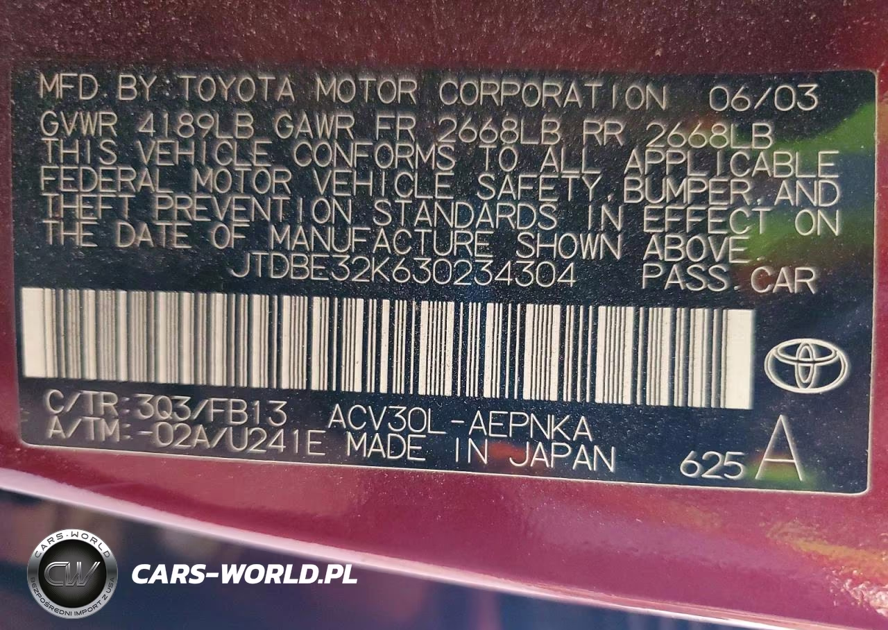2003 Toyota Camry VIN:JTDBE32K630234304 - 12