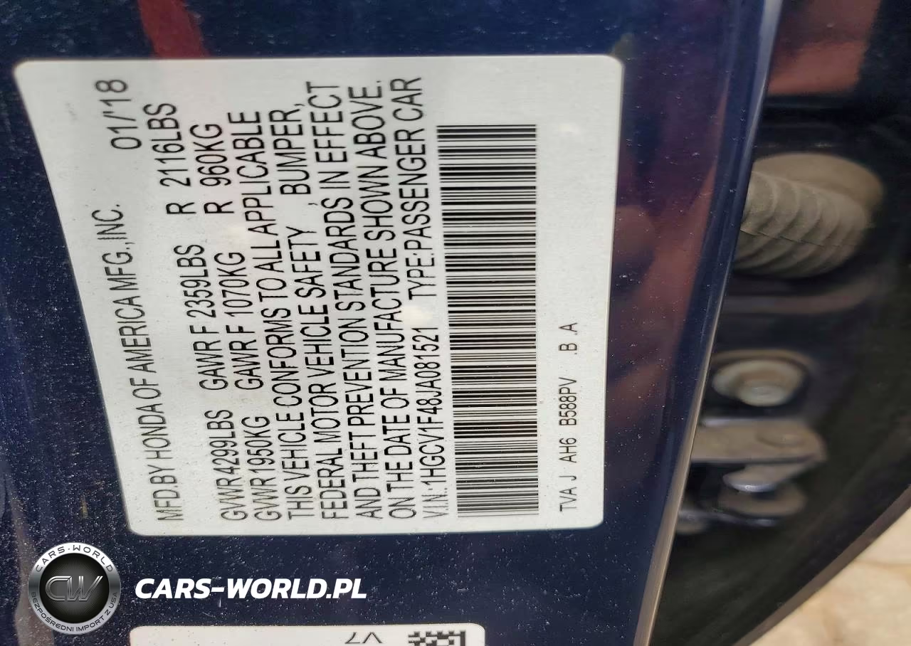 2018 Honda Accord Ex VIN:1HGCV1F48JA081521 - 12