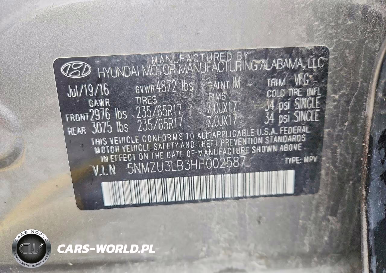 2017 Hyundai Santa Fe Sport 2.4L VIN:5NMZU3LB3HH002587 - 13