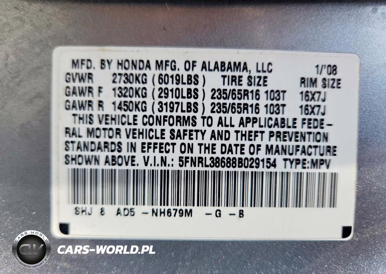 2008 Honda Odyssey Exl VIN:5FNRL38688B029154 - 13