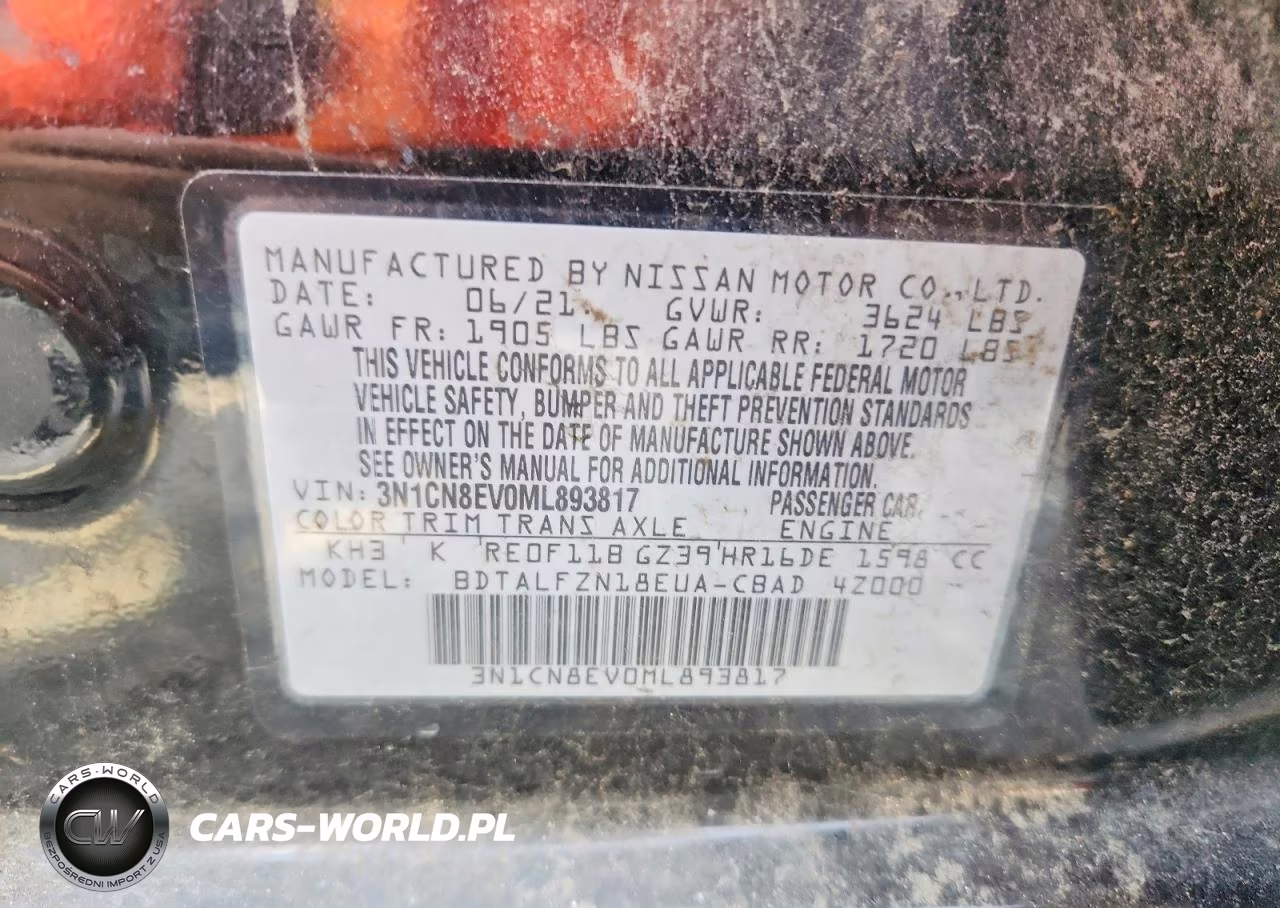 2021 Nissan Versa Sv VIN:3N1CN8EV0ML893817 - 12