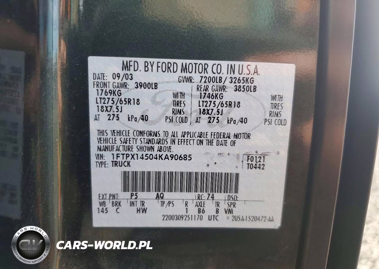 2004 Ford F-150 4X4 Stysd VIN:1FTPX14504KA90685 - 12