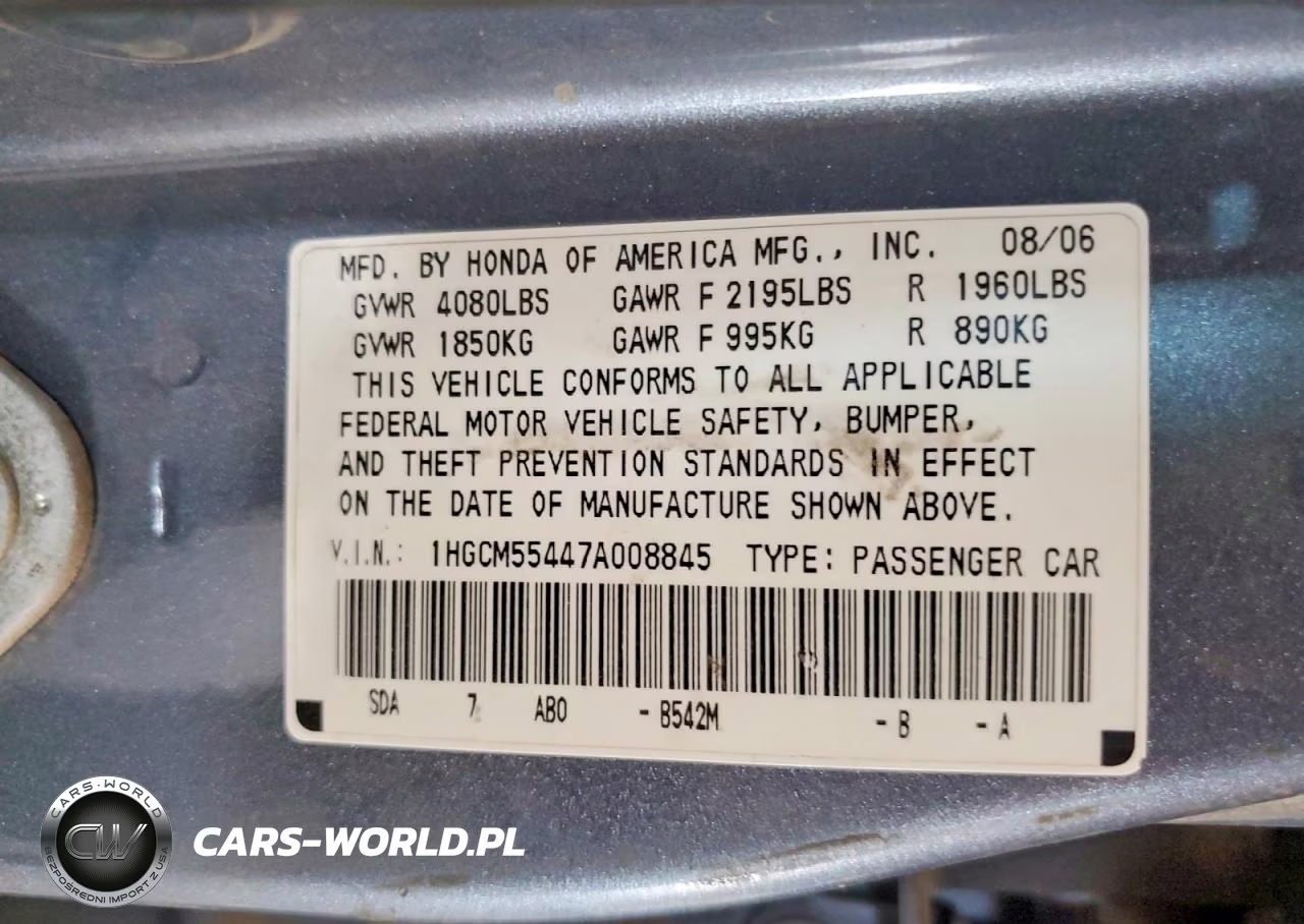 2007 Honda Accord Lx VIN:1HGCM55447A008845 - 12