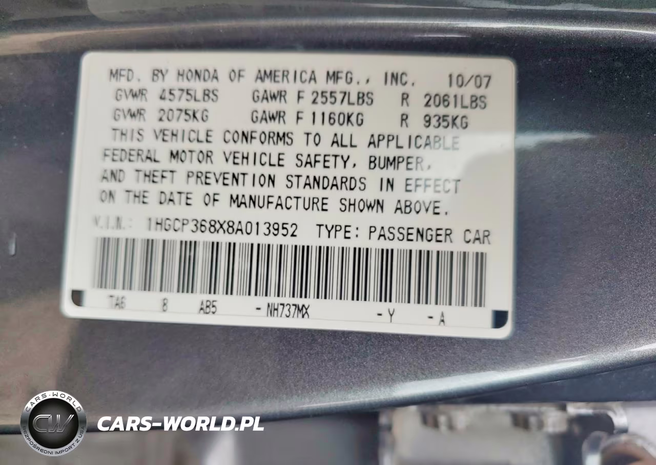 2008 Honda Accord VIN:1HGCP368X8A013952 - 12
