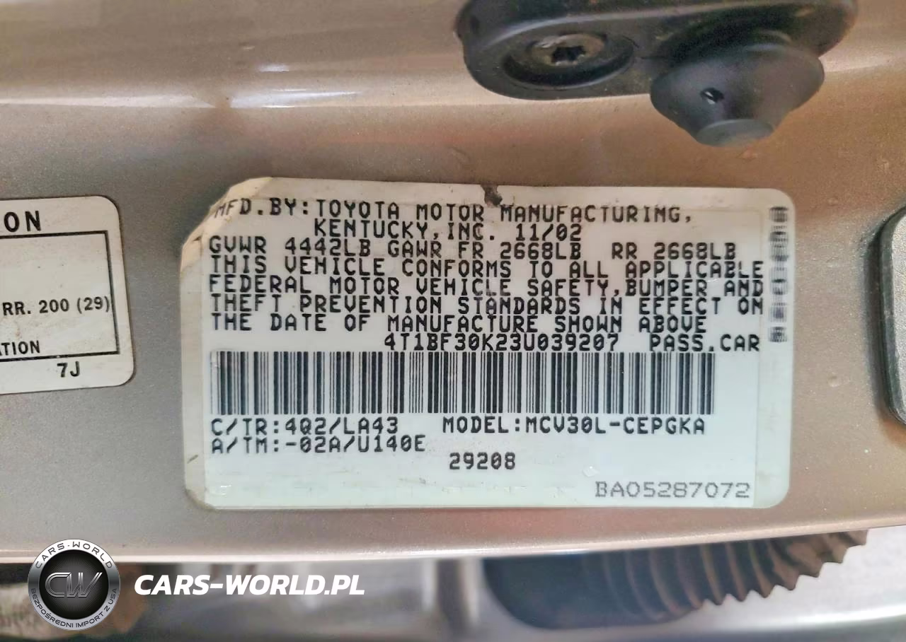 2003 Toyota Camry Xle V6 VIN:4T1BF30K23U039207 - 12