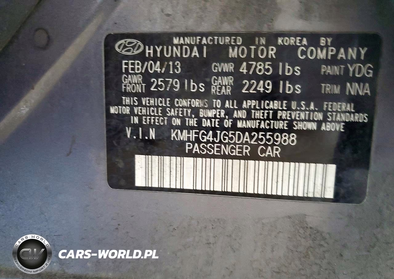2013 Hyundai Azera Base VIN:KMHFG4JG5DA255988 - 12