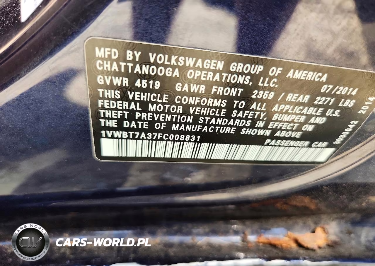2015 Volkswagen Passat Se VIN:1VWBT7A37FC008831 - 13