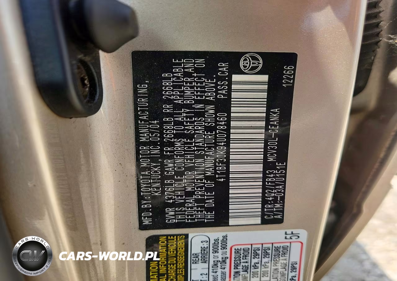 2004 Toyota Camry Le V6 VIN:4T1BF30K94U078460 - 12