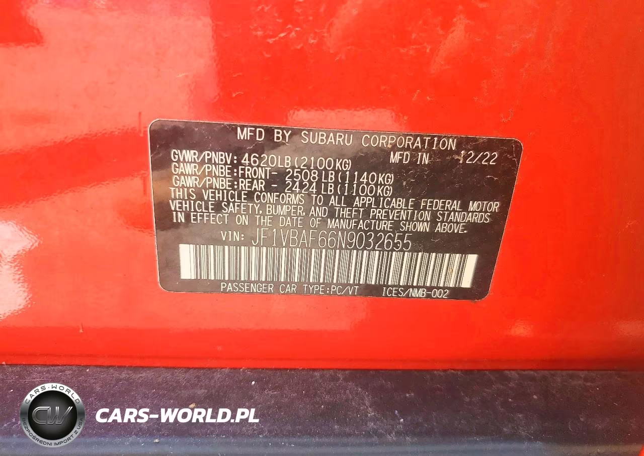 2022 Subaru Wrx Premium VIN:JF1VBAF66N9032655 - 12