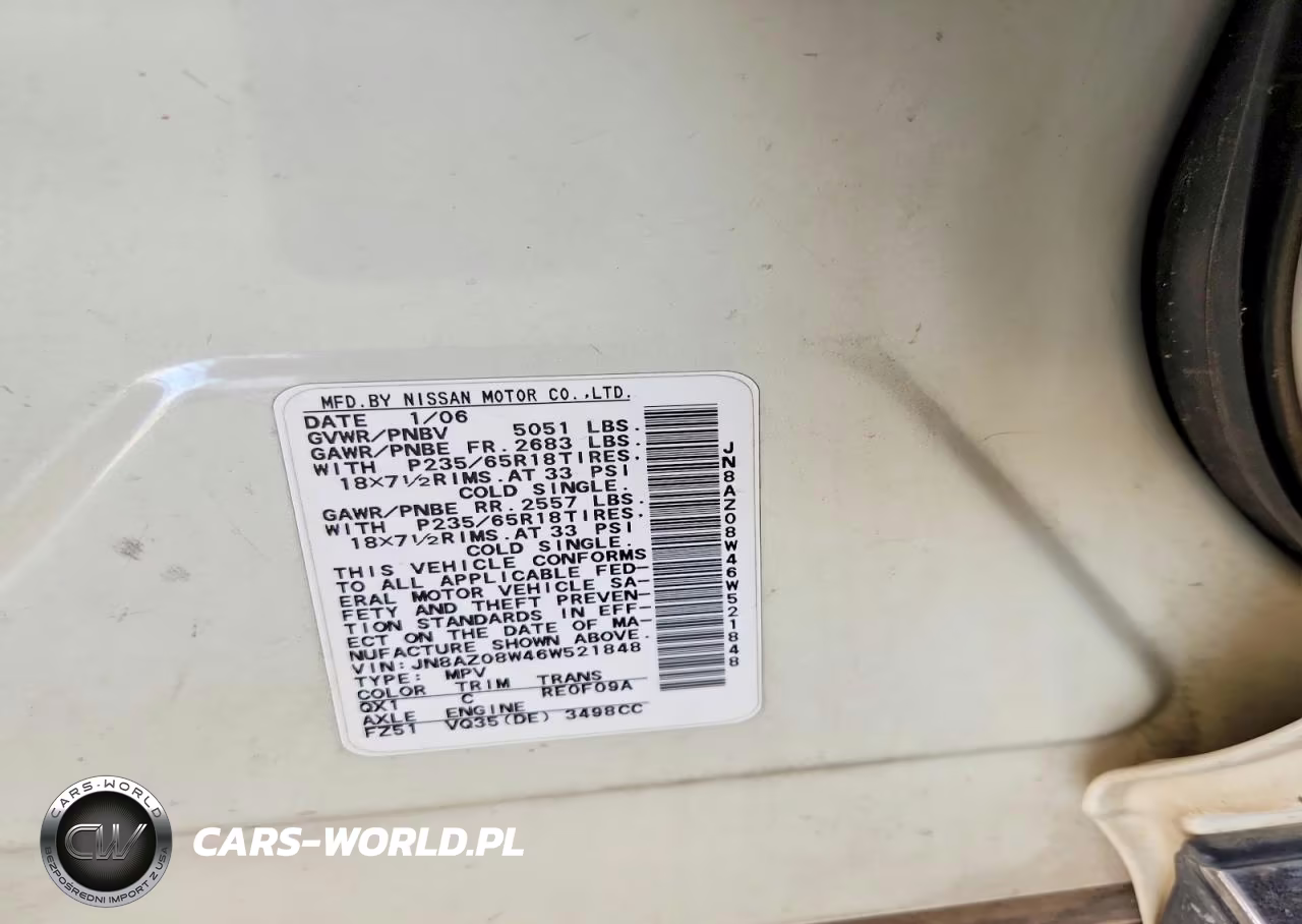 2006 Nissan Murano S VIN:JN8AZ08W46W521848 - 13