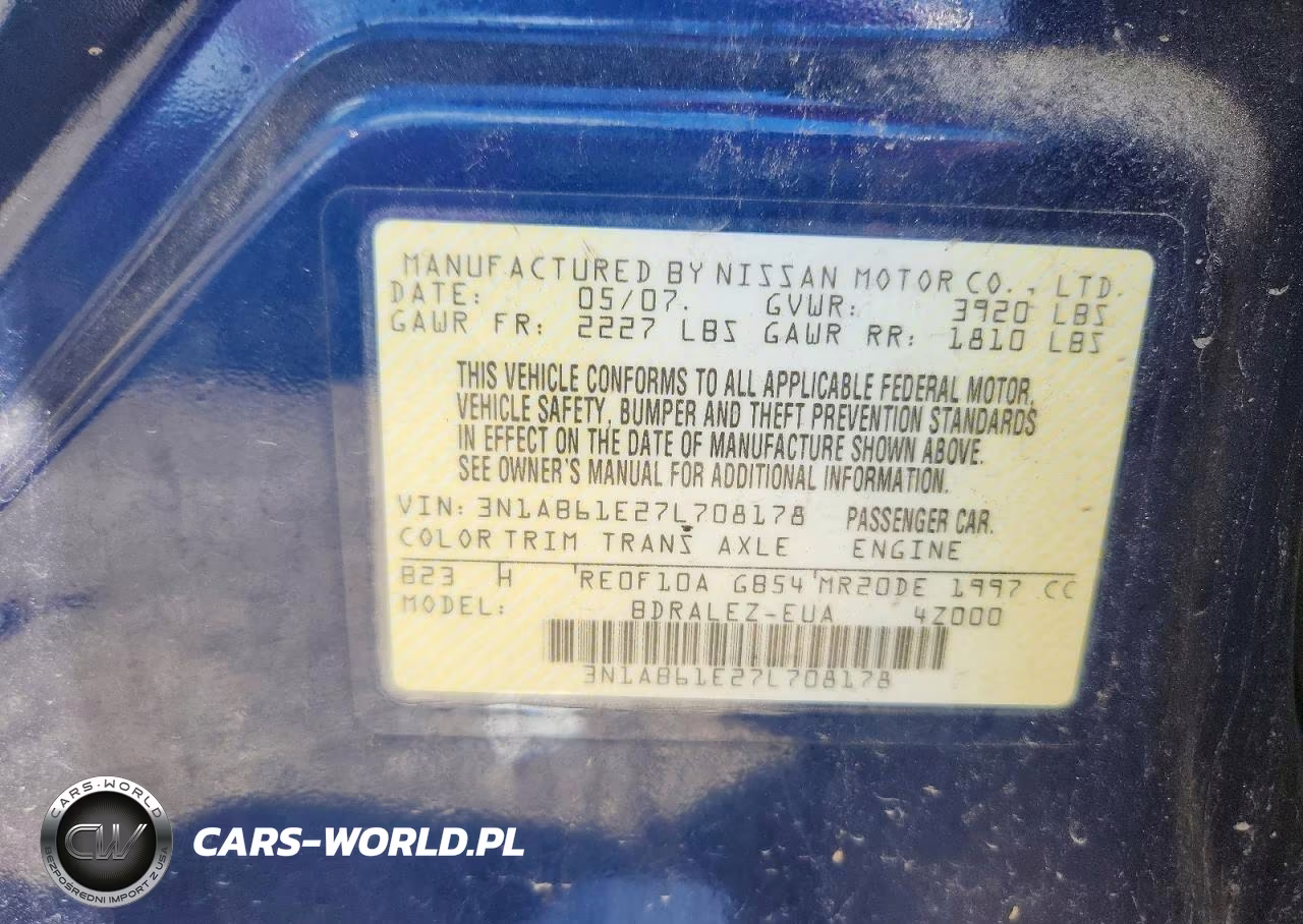 2007 Nissan Sentra 2.0 VIN:3N1AB61E27L708178 - 13