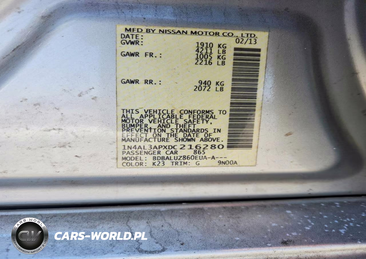 2013 Nissan Altima 2.5 VIN:1N4AL3APXDC216280 - 12