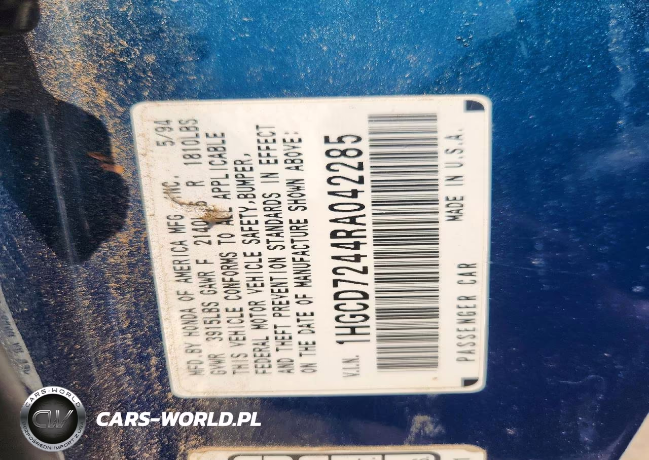 1994 Honda Accord Lx VIN:1HGCD7244RA042285 - 12