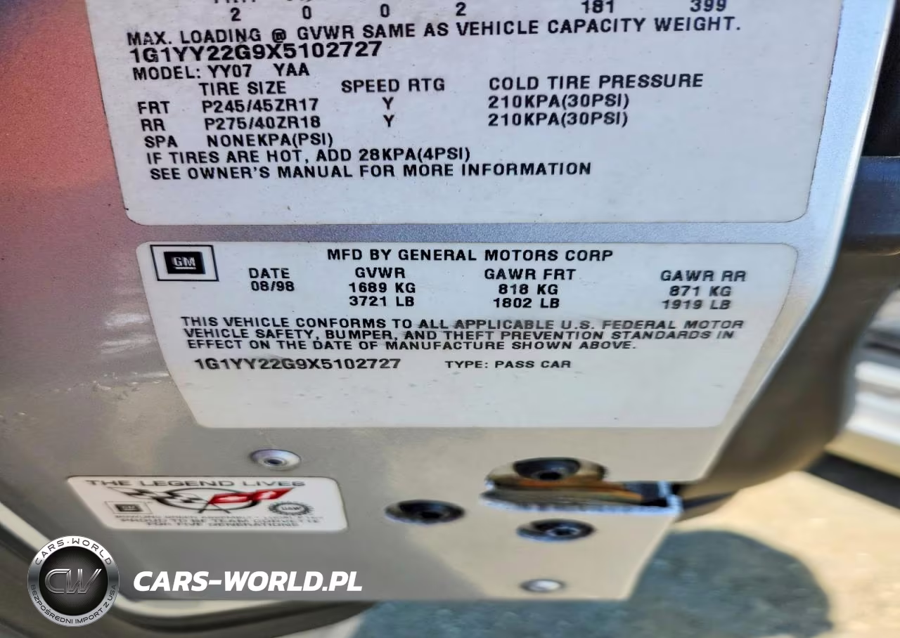1999 Chevrolet Corvette VIN:1G1YY22G9X5102727 - 12