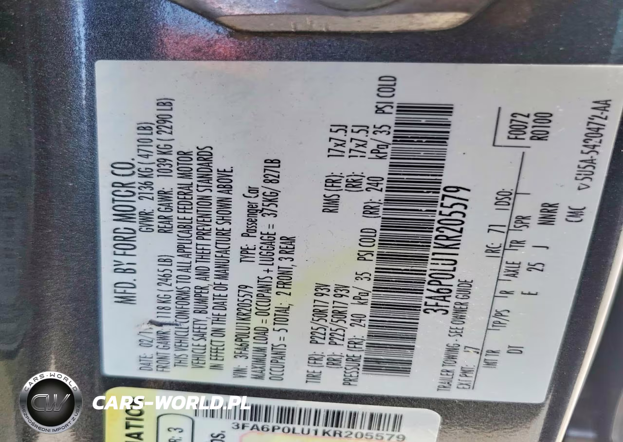 2019 Ford Fusion Se Hybrid VIN:3FA6P0LU1KR205579 - 12