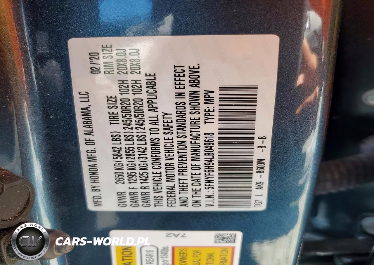 2020 Honda Pilot Touring VIN:5FNYF6H94LB049618 - 14