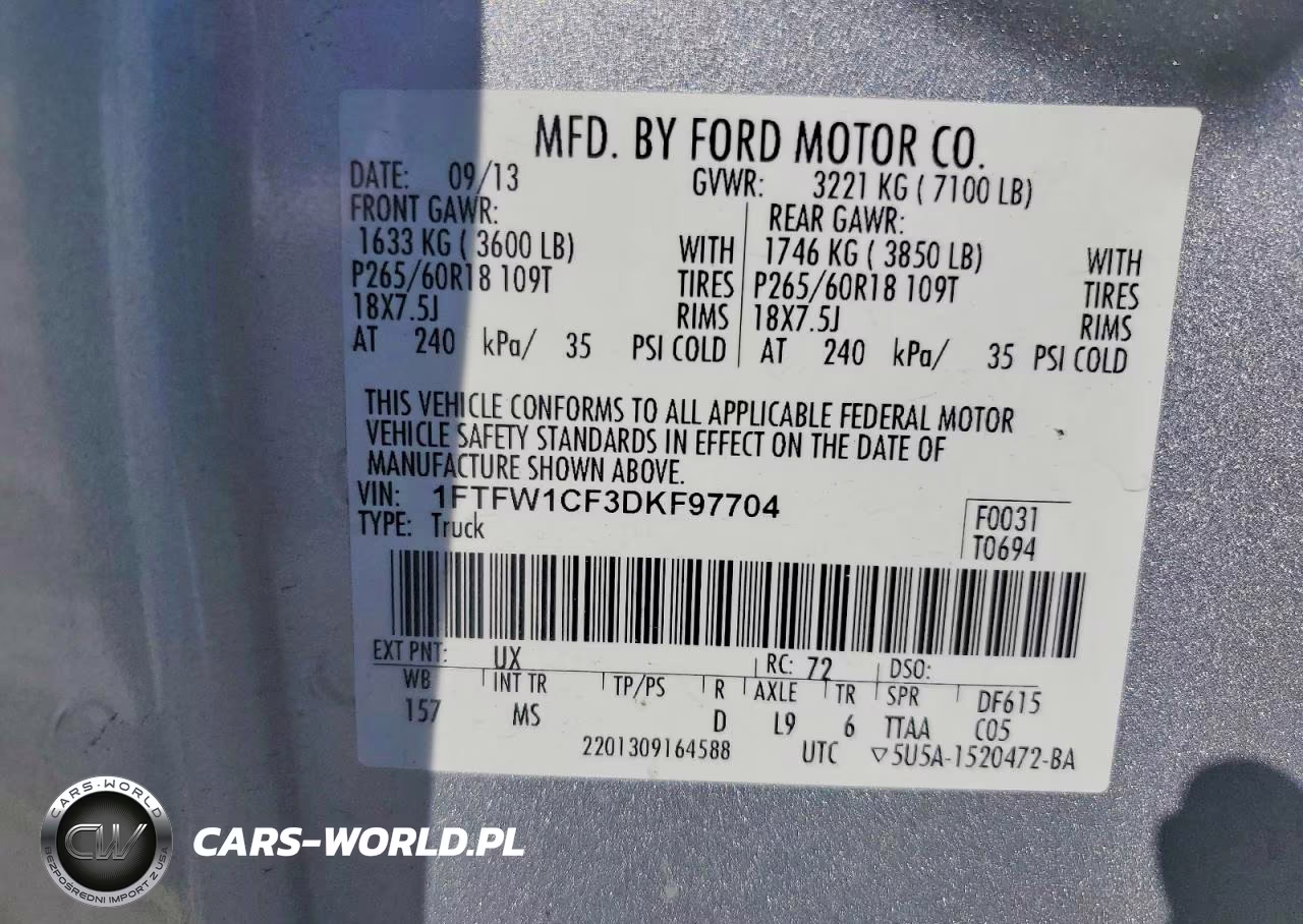 2013 Ford F150 VIN:1FTFW1CF3DKF97704 - 12