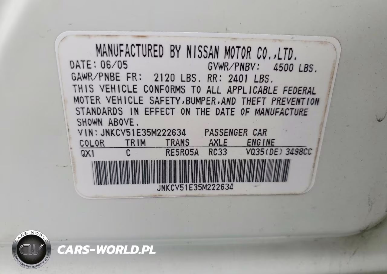 2005 Infiniti G35 Base VIN:JNKCV51E35M222634 - 12