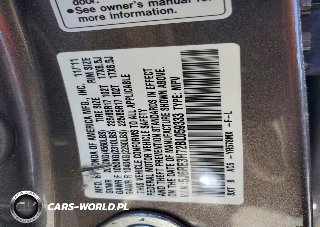 2011 Honda Cr-V Exl VIN:5J6RE3H72BL059333 - 13
