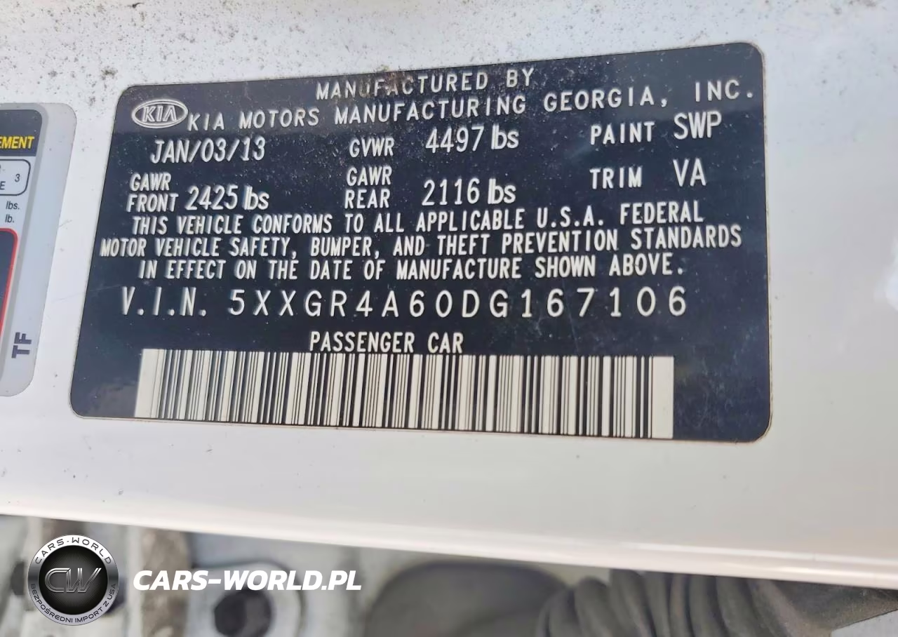2013 Kia Optima Sx VIN:5XXGR4A60DG167106 - 12