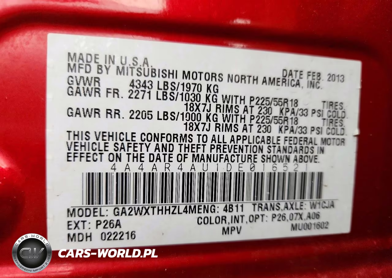 2013 Mitsubishi Outlander Sport Se VIN:4A4AR4AU1DE016521 - 13