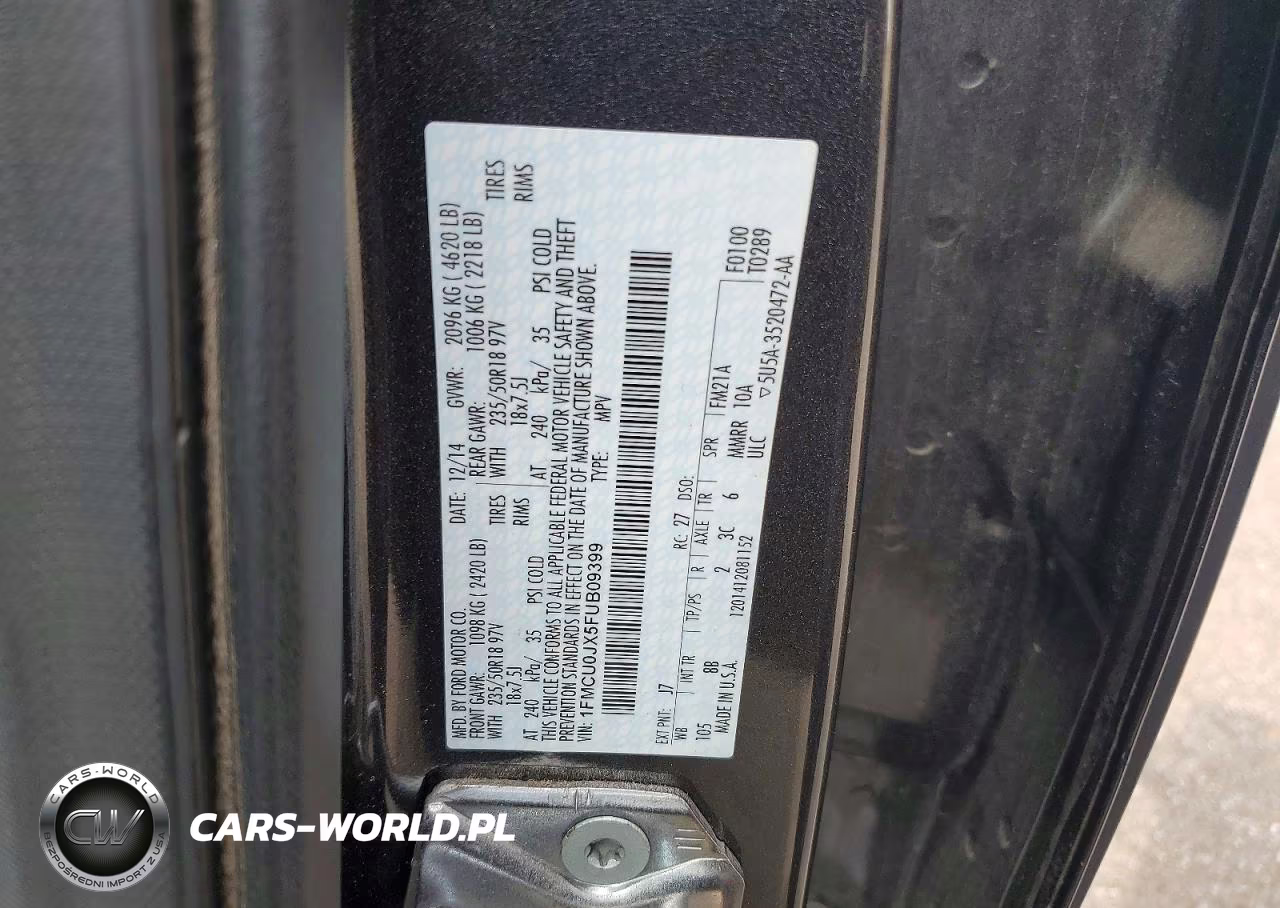 2015 Ford Escape Titanium VIN:1FMCU0JX5FUB09399 - 13