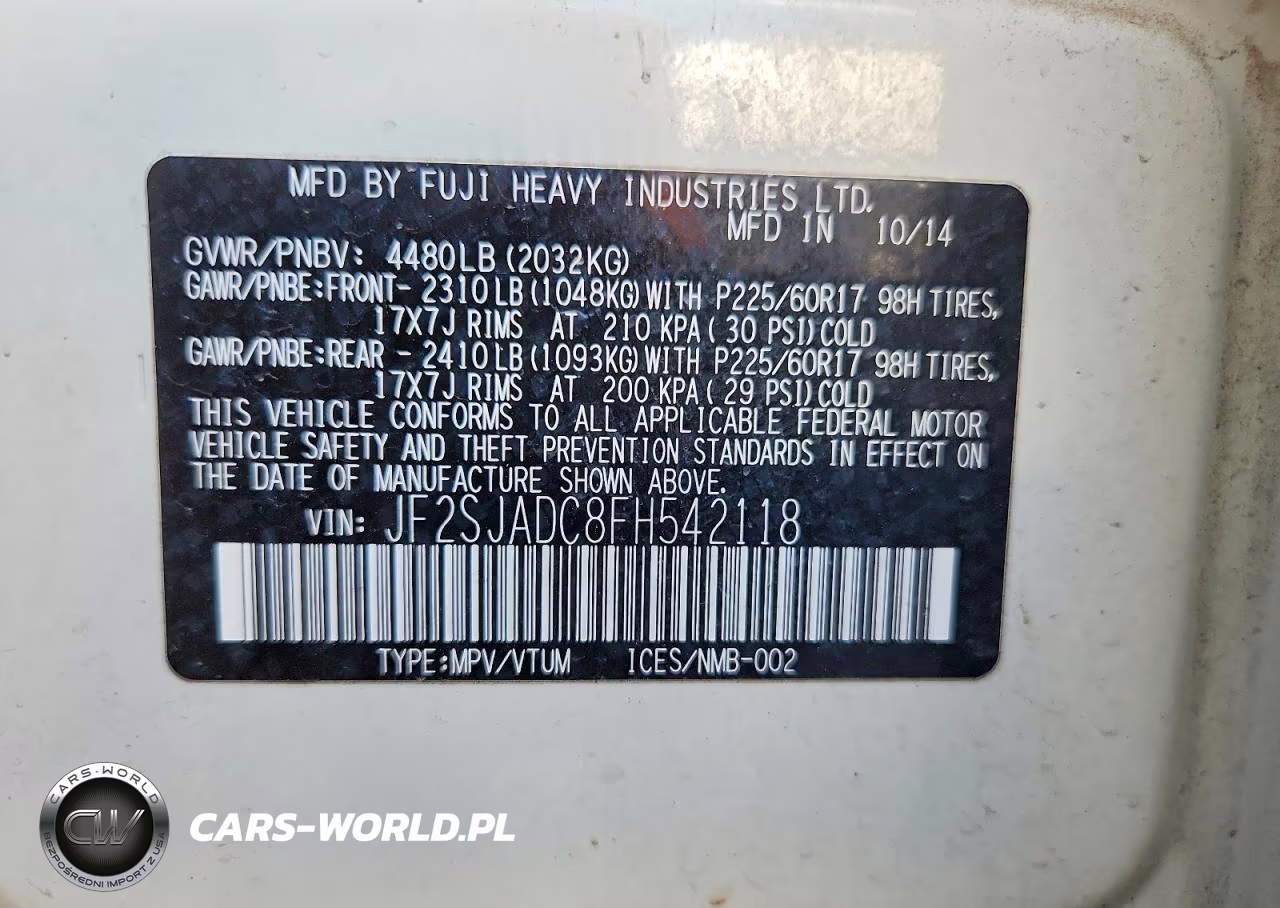 2015 Subaru Forester 2.5I Premium VIN:JF2SJADC8FH542118 - 12