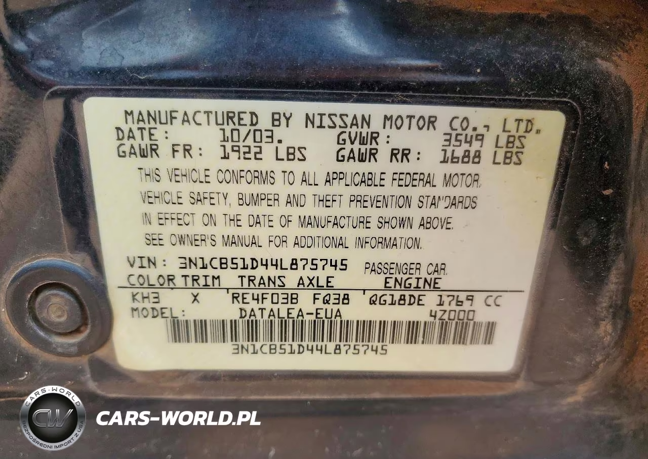 2004 Nissan Sentra VIN:3N1CB51D44L875745 - 12