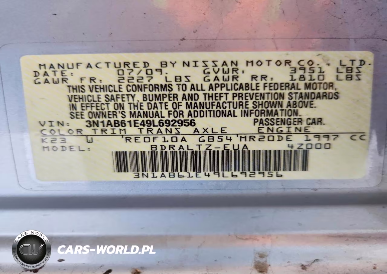 2009 Nissan Sentra 2.0 VIN:3N1AB61E49L692956 - 12