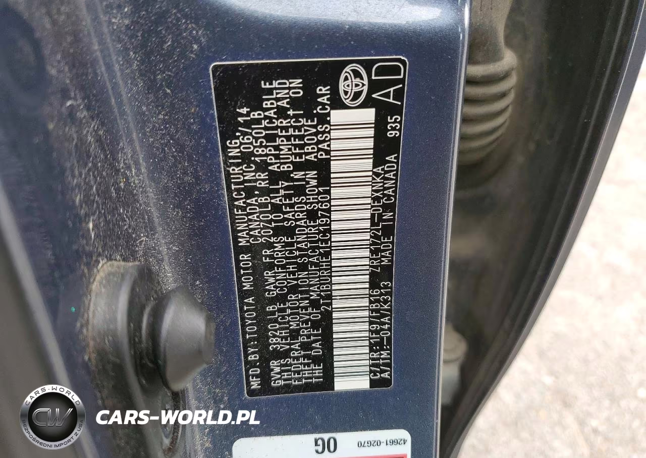 2014 Toyota Corolla Le VIN:2T1BURHE1EC197601 - 12