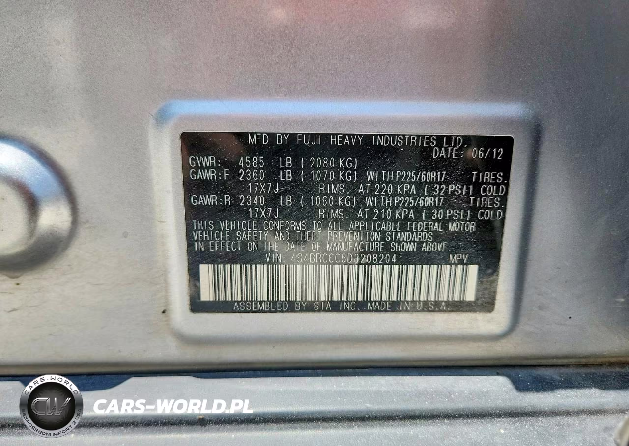 2013 Subaru Outback 2.5I Premium VIN:4S4BRCCC5D3208204 - 12