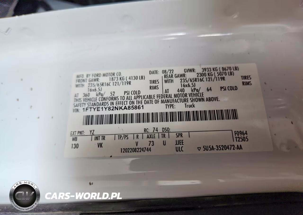 2022 Ford Transit T-150 VIN:1FTYE1Y82NKA85861 - 13