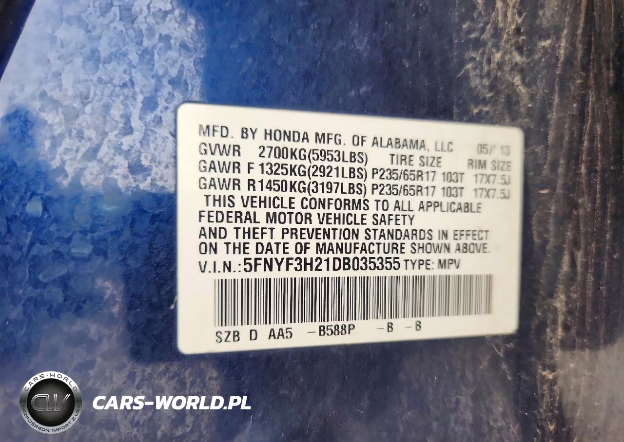 2013 Honda Pilot Lx VIN:5FNYF3H21DB035355 - 13