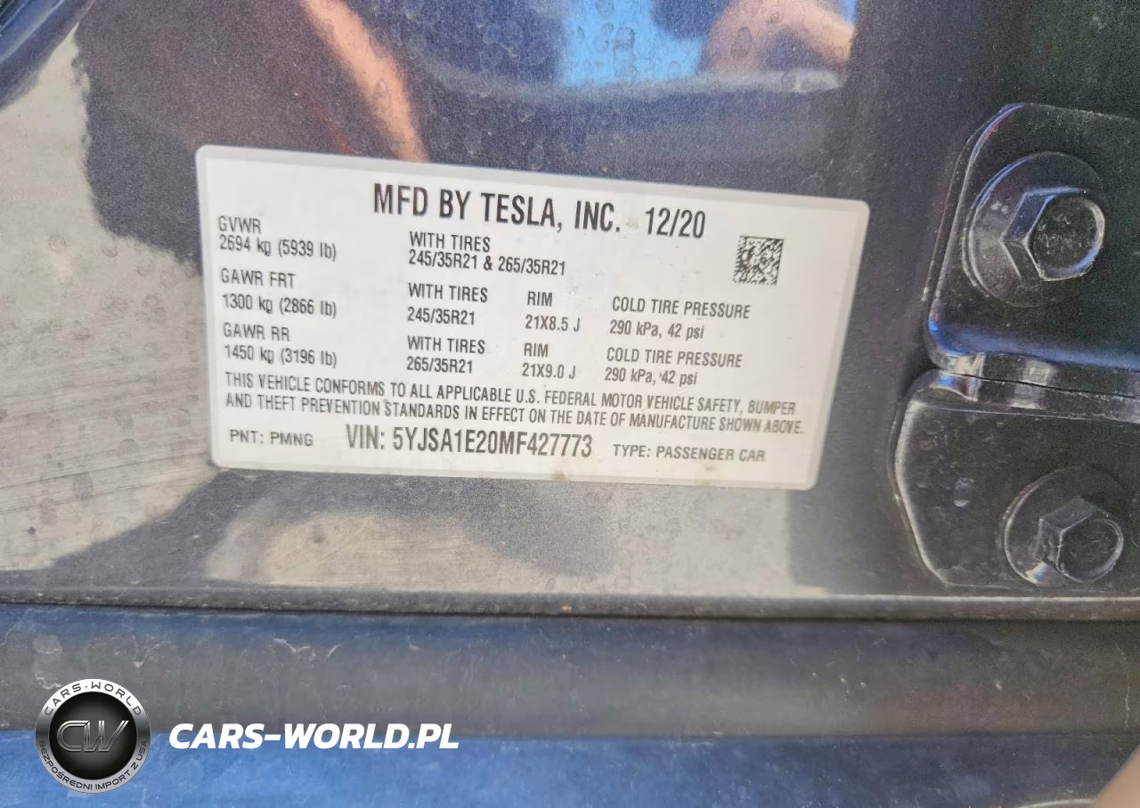2021 Tesla Model S VIN:5YJSA1E20MF427773 - 12