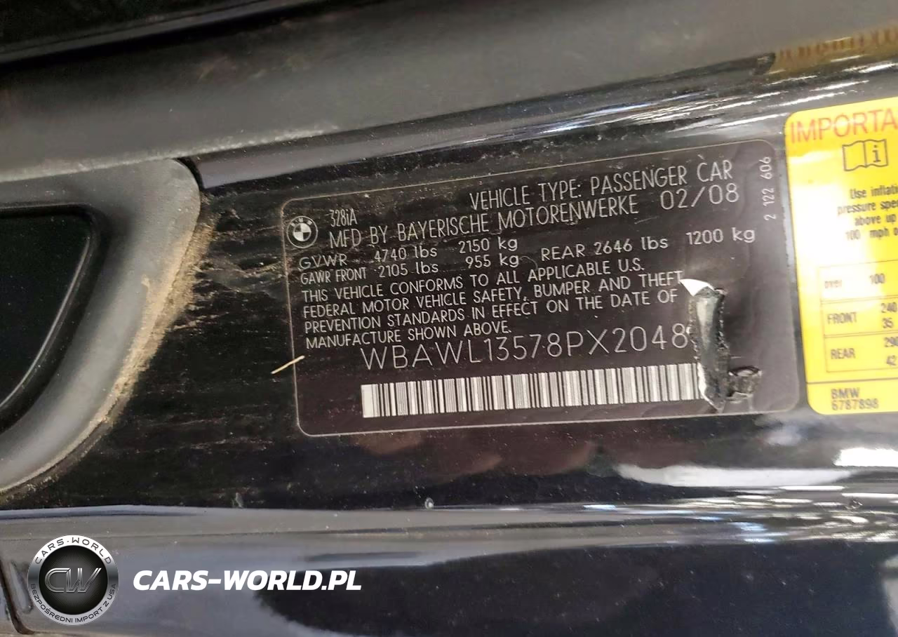 2008 BMW 328 I VIN:WBAWL13578PX20488 - 12