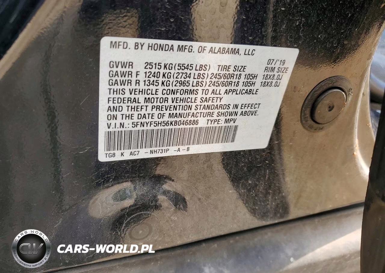 2019 Honda Pilot Exl VIN:5FNYF5H56KB046886 - 12