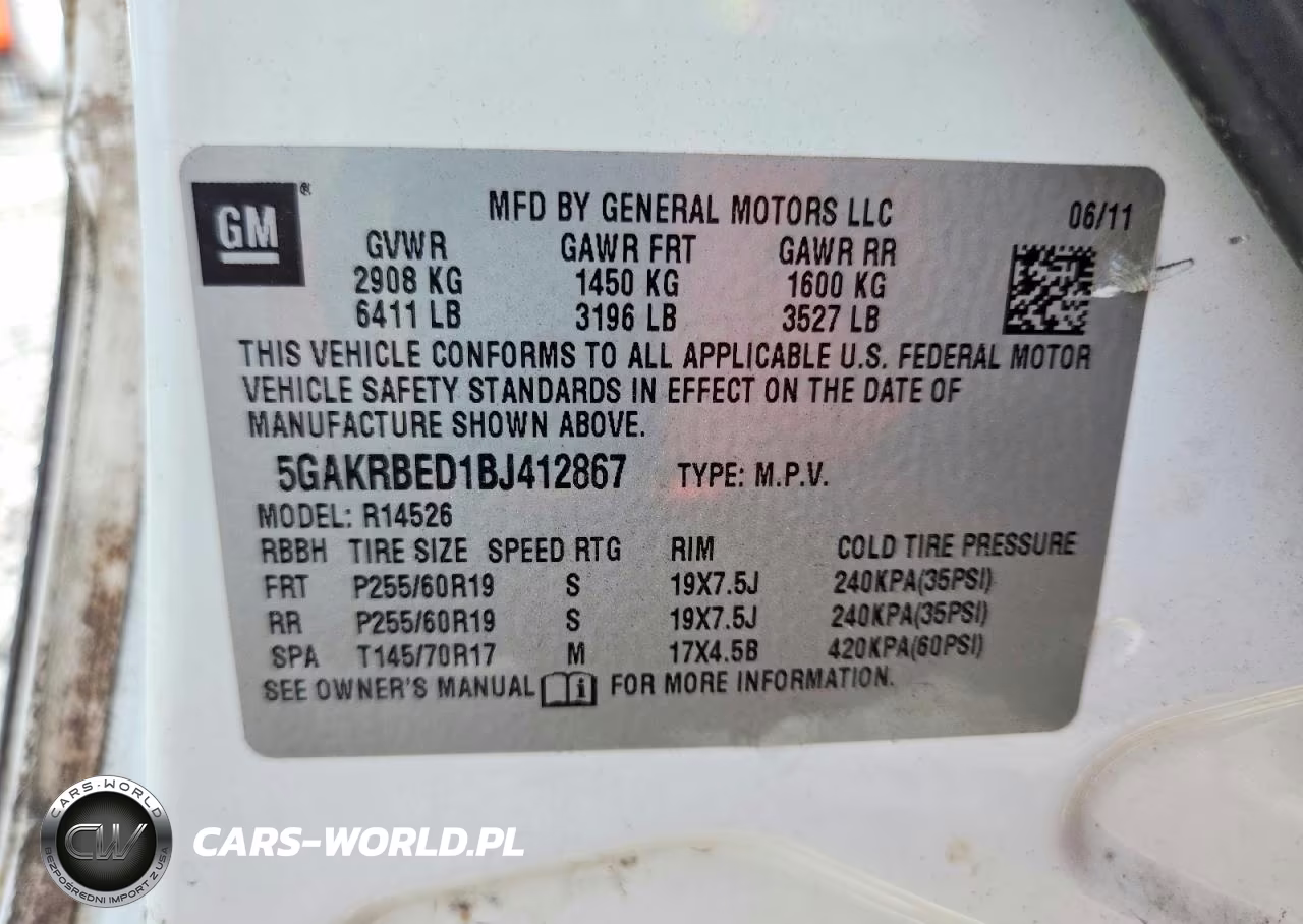 2011 Buick Enclave Cxl VIN:5GAKRBED1BJ412867 - 13