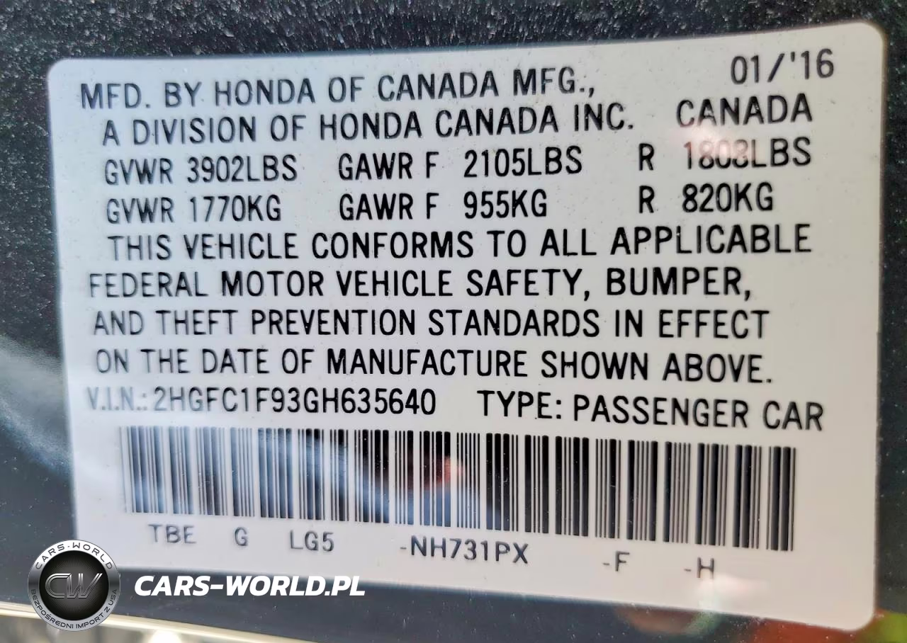 2016 Honda Civic Touring VIN:2HGFC1F93GH635640 - 12